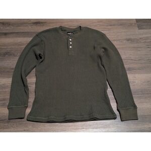 American Giant Mens Waffle Knit Henley Shirt Olive Green Long Sleeve Size Medium